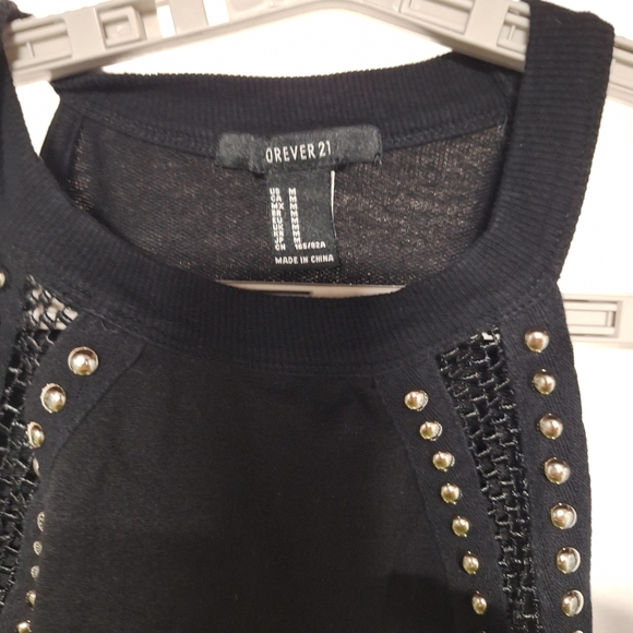 Forever 21 Black Studded Cold Shoulder Blouse Biker Grundge Cold Shoulder. - Picture 5 of 9